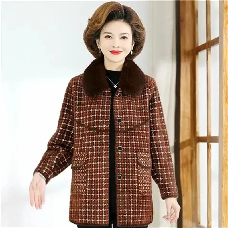 Mom Winter Coat is Fashionable Foreign Middle-Aged Women Autumn Winter Down One Coat Middle-Aged Old People Imitation Mink Coat