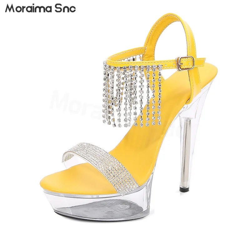Rhinestone Chain Strap Sandals 15CM/20CM Super High Heel Platform Sandals Ankle Buckle Sexy Fashion High Heel Sandals