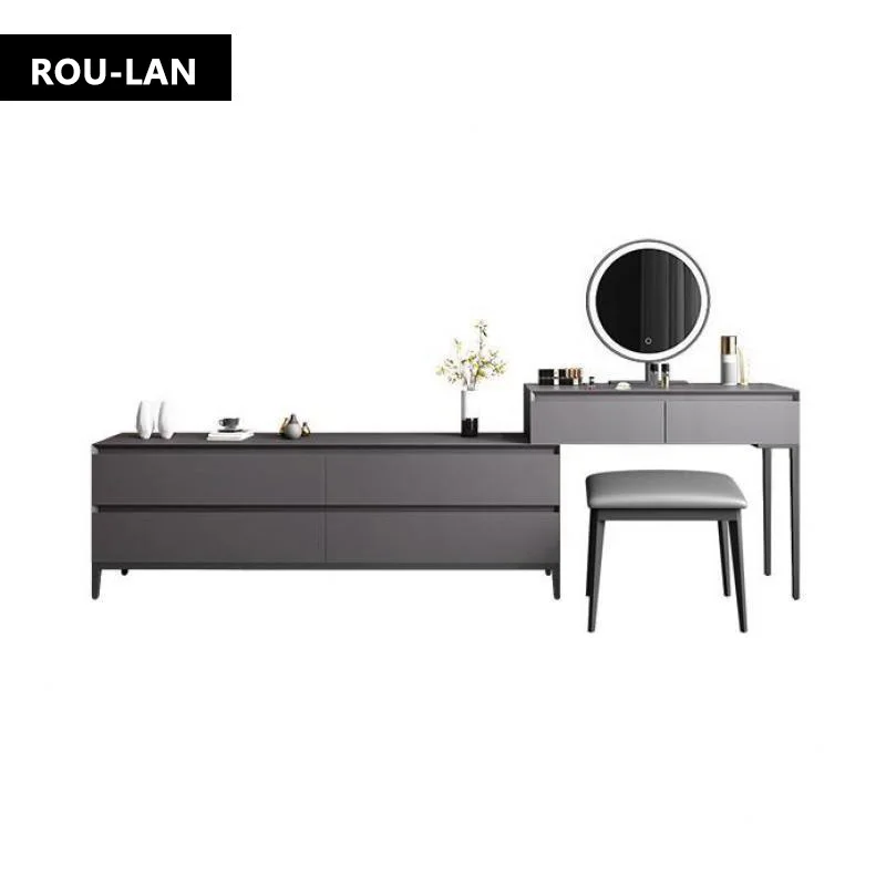 

Modern minimalist storage cabinet small dressing table with lamp mirror dressing table/stool combination