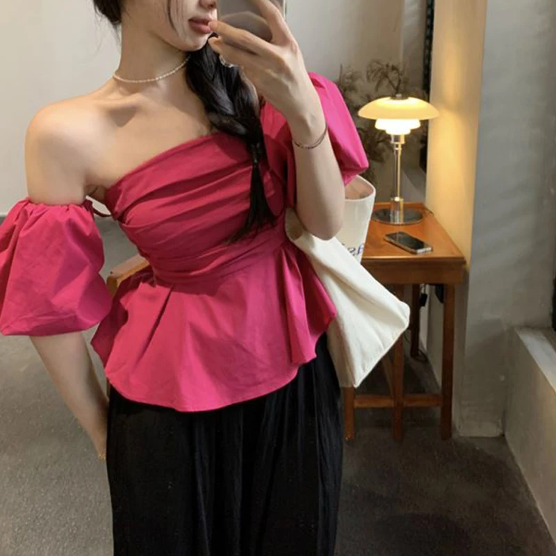 Женская летняя шифоновая блузка с открытыми плечами Свободный пуловер цветочным