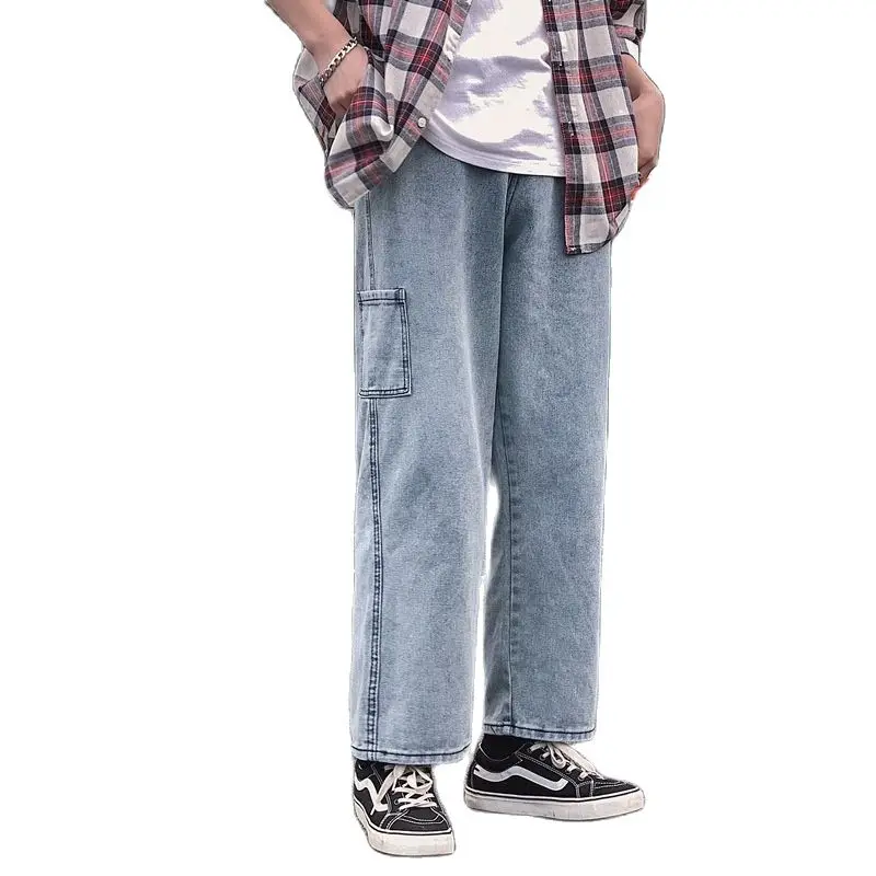 

Spring Autumn 2022 Fashion New Overalls Jeans Men Korean Loose Pants Straight Hong Kong Style Trend Student Wide Leg Pants