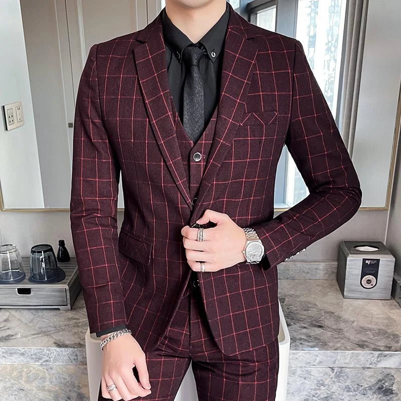 

Boutique (Blazer + Vest + Trousers) Fashion Business Variety Gentleman Elegant Casual Formal Dress Korean Suit Three-piece Suit