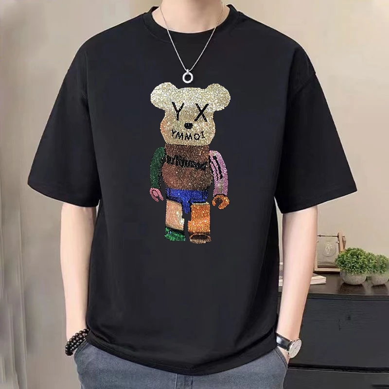 Мужская футболка с коротким рукавом круглым вырезом и рисунком медведя |