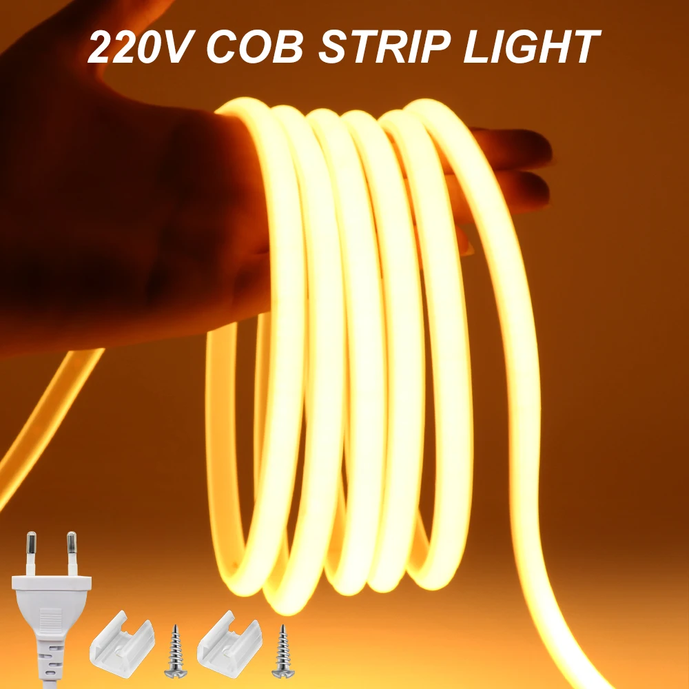 

20M High Bright COB LED Strip Light 288leds/M EU Plug 220V CRI RA90 Outdoor Garden FOB Tape LED For Bedroom Kitchen Lighting