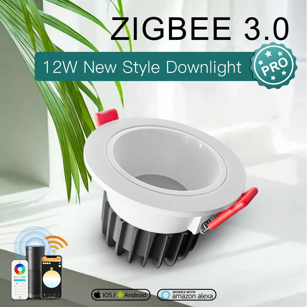 Zigbee 3.0 Downlight Smart Waterproof IP54 LED Ceiling Light 12W Pro Work with Hub Bridge Tuya App Alexa Echo Plus Voice Control