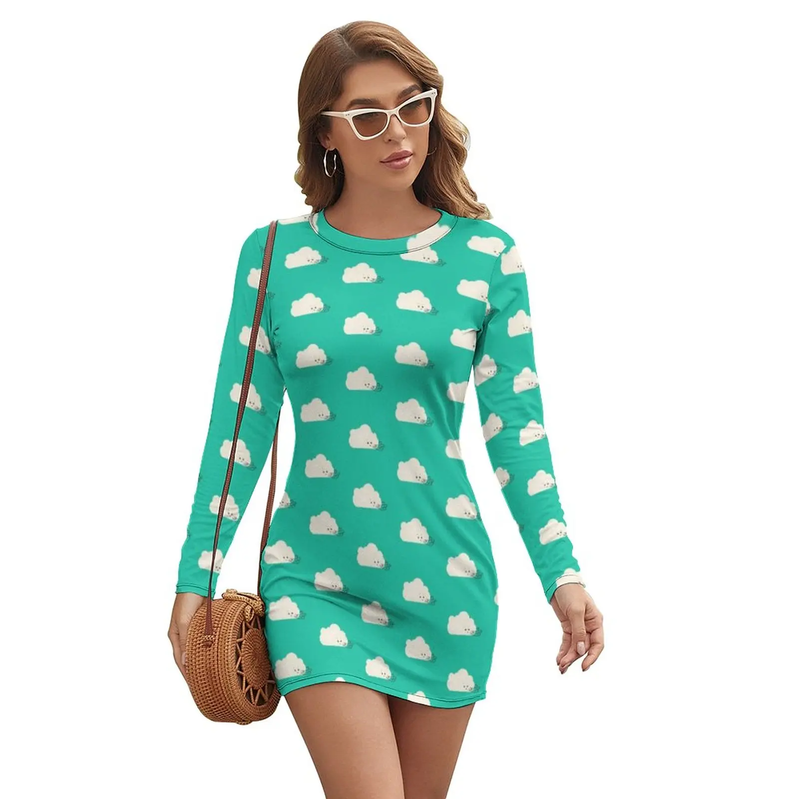

Funny Clound Dress Long Sleeve Gust of Wind Pretty Dresses Autumn Woman Aesthetic Pattern Bodycon Dress Big Size