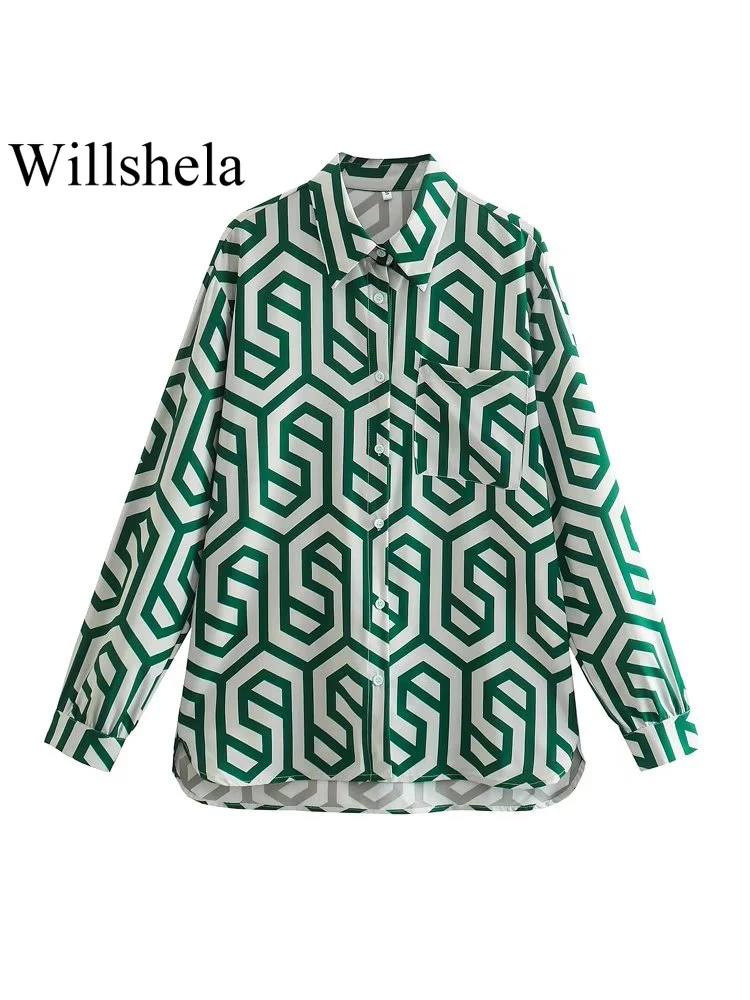 

Willshela Women Fashion Printed Single Breasted Blouse Vintage Long Sleeve Lapel Neck Female Chic Tops Lady Shirts Outfits