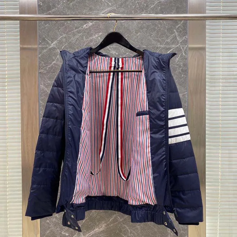 TB THOM Men's Jacket Winter Korean Fashion Down Jacket Down-Filled Matte Nylon White Stripes Hoodies Coats Casual Hooded Jackets