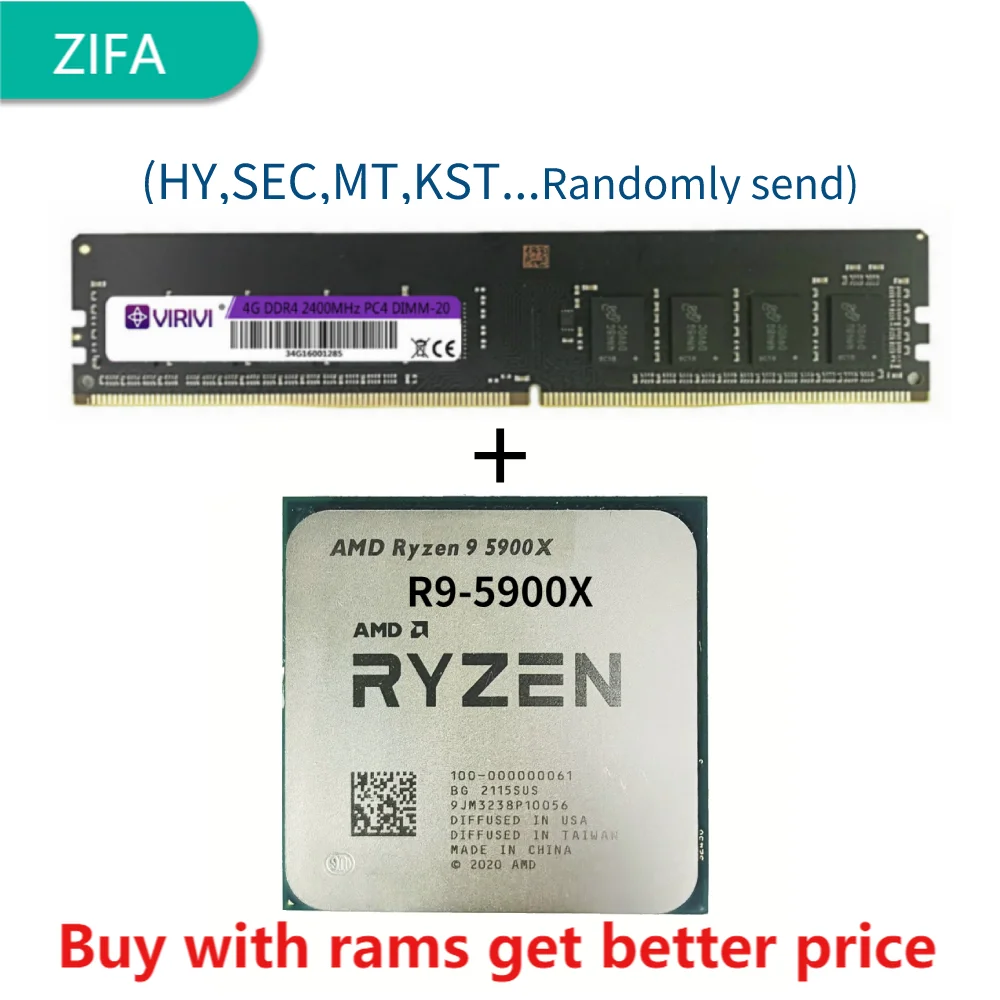 

DDR4 4G 2400Mhz with Ryzen 9 5900X 3.7 GHz Twelve-Core 24-Thread CPU Processor 7NM L3=64M 100-000000061 Socket AM4 without fan