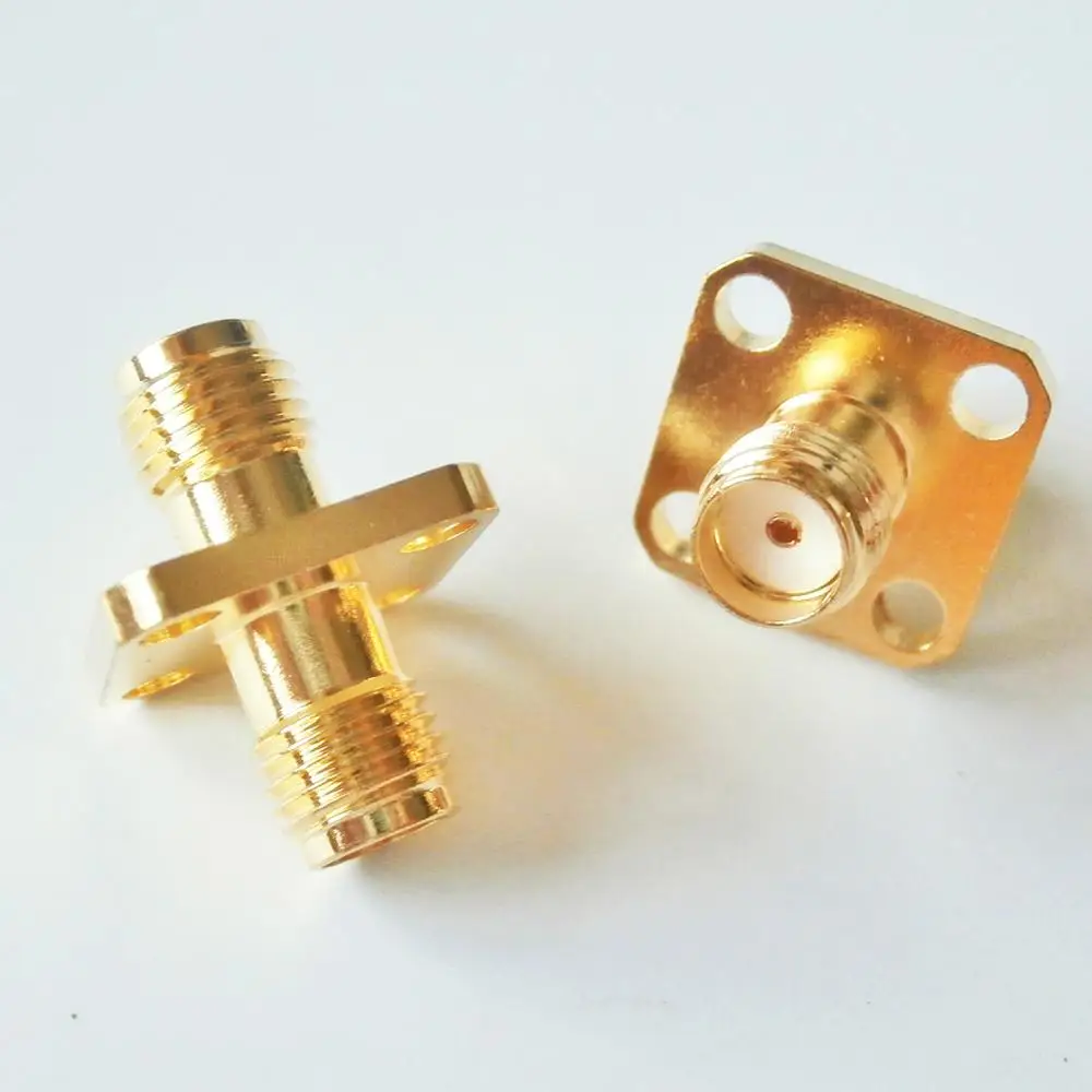 

SMA 2 Dual Female Connector SMA Female To SMA Female Plug 4 Hole Flange Panel Mount Same length Gold Brass RF Coaxial Adapters