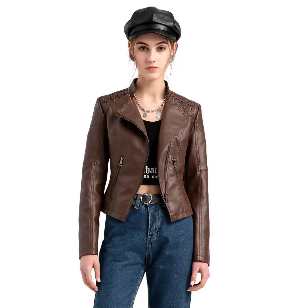 2022 New Spring and Autumn Women's Leather Jacket Women's Short Jacket Slim Thin Leather Jacket Ladies Motorcycle Clothing enlarge