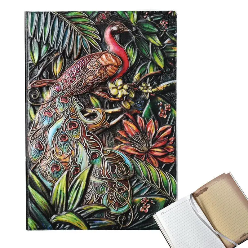 

Блокнот с 3D тиснением, кожаный блокнот ручной работы, дизайн Peafowl, 200 страниц, семейный винтажный блокнот для письма, A5, 200 страниц