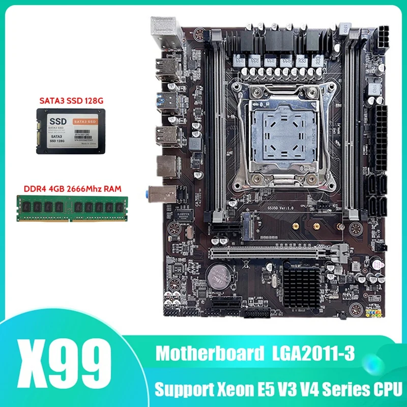 

X99 Motherboard LGA2011-3 Computer Motherboard Support DDR4 ECC RAM Memory With SATA3 SSD 128G+DDR4 4GB 2666Mhz RAM