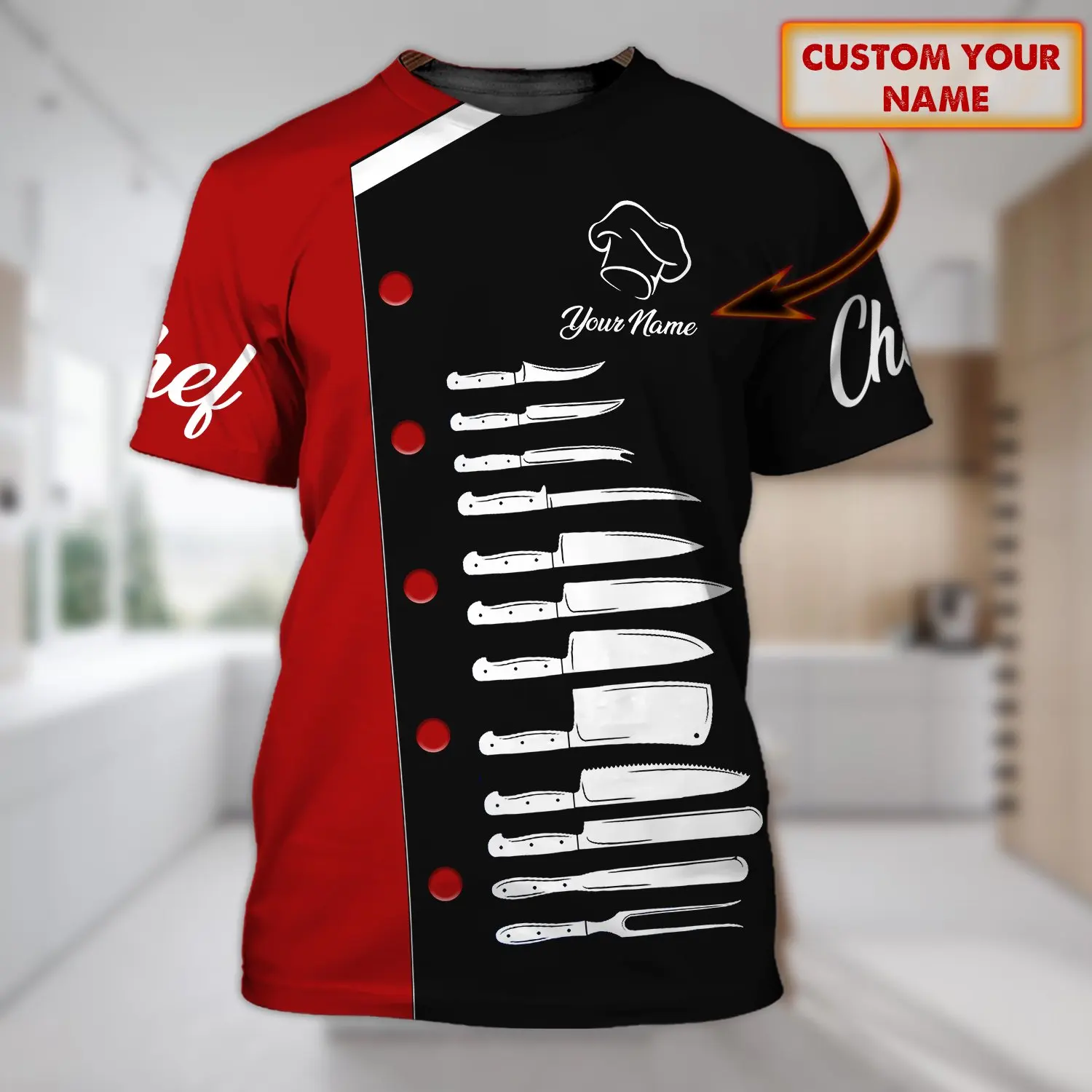 

2022 Hot Sale Fashion t shirt Chef Gifts Personalized Name 3D Printed Mens Summer Short sleeve Unisex Casual sports T-shirt DW32