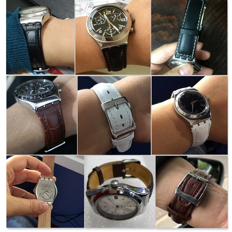 Leather watch strap is suitable for swatch YRS series concave convex interface strap 1719mm men's and women's Bracelet