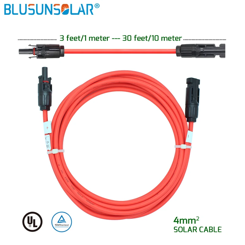 

10 Pcs/lot Red 2 Metres (6.56 Feet) PV Solar Extension Cable, PV Cable 4mm2(12 AWG) With Connector For Solar Pv SystemSolar