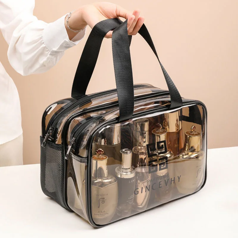 Transparent Cosmetic Bag Waterproof Wet And Dry Separation Double Large Capacity Portable Toiletries Bag Makeup Bag