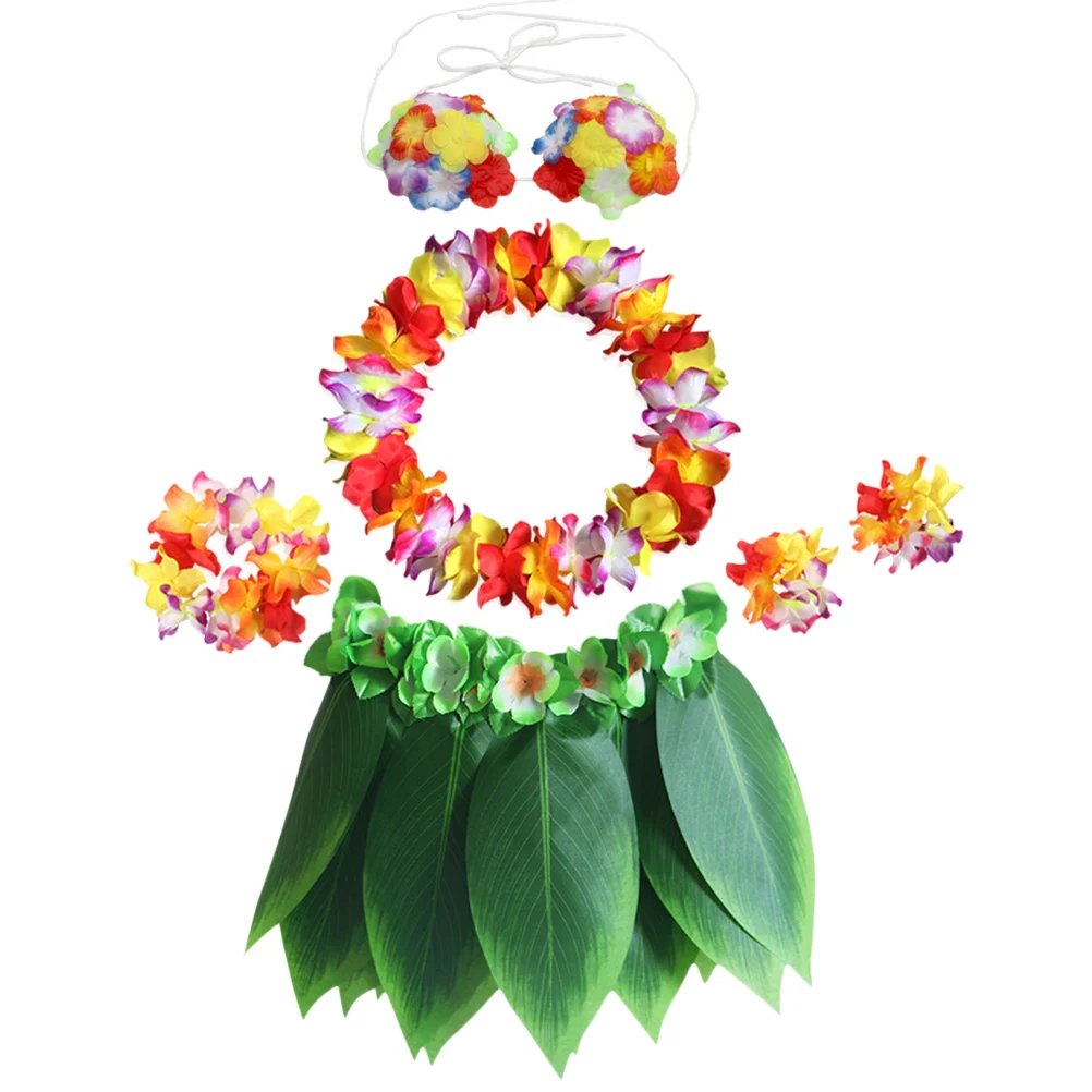 

Hula Skirt Luau Dancer Dress Hawaii Party Tropical Hawaiian Wristlets Costume Supplies Decorations Outfit Leaf Skirts Floral