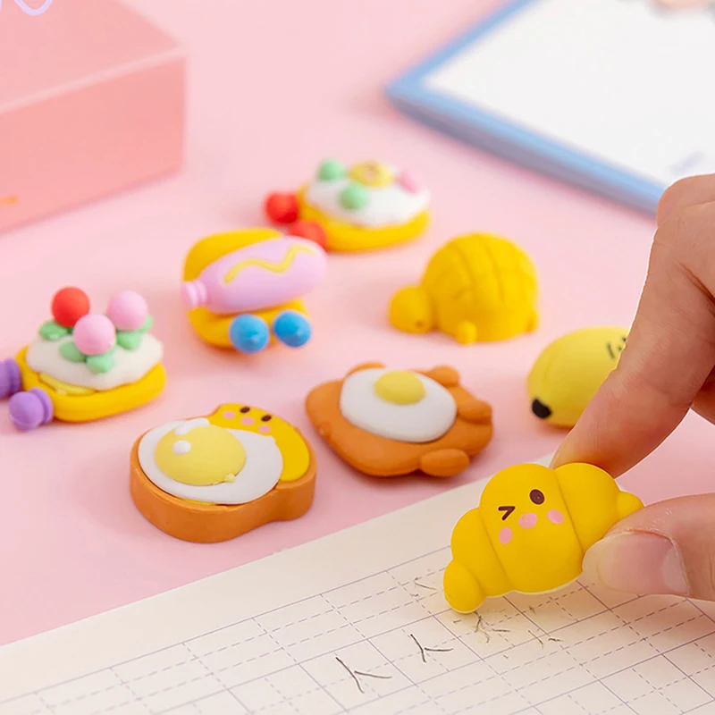 

1Set Cute Vitality Creative Breakfast Dessert Food Eraser Set Kawaii Rubber Pencil Eraser Student Supplies Stationery[Random]