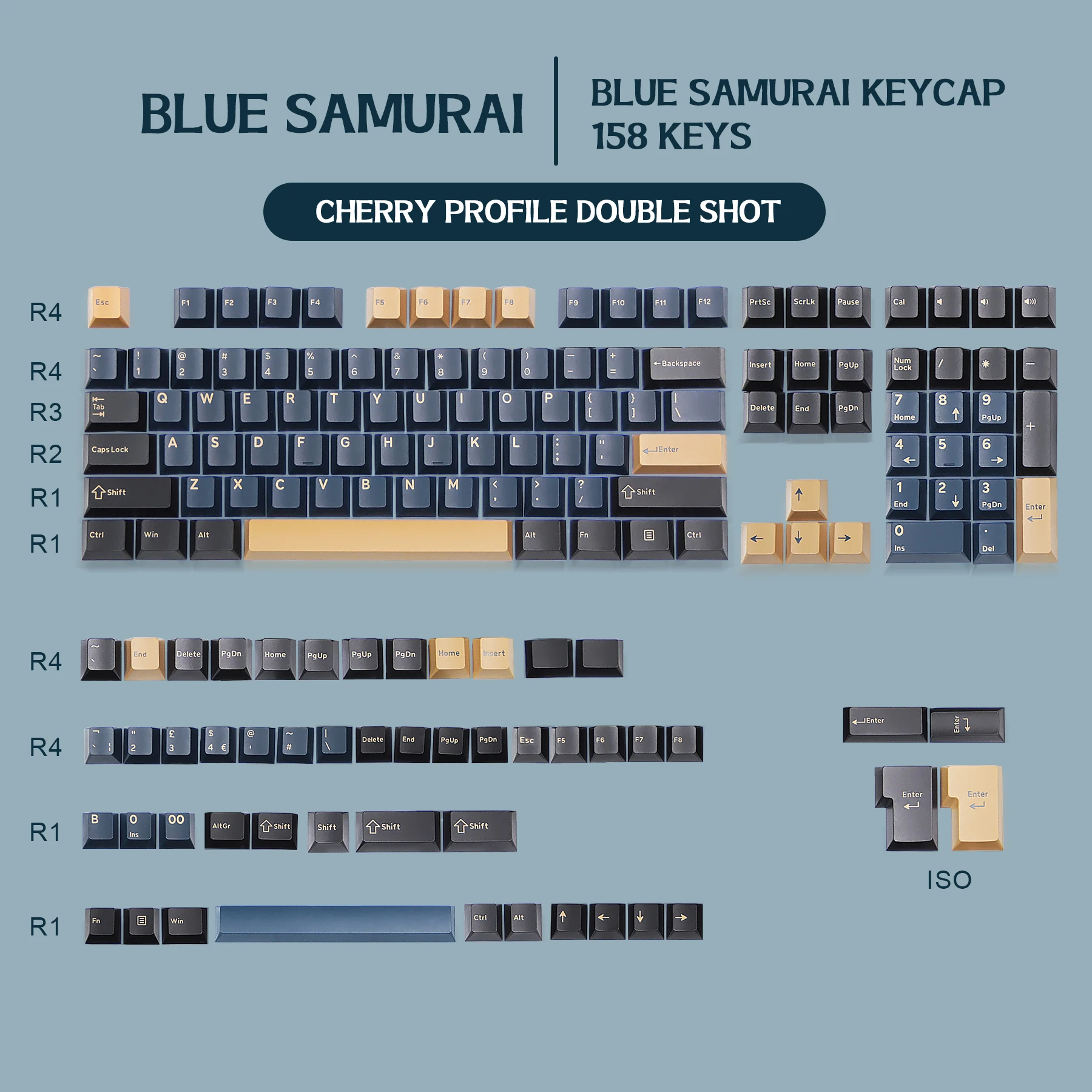 

Колпачки для механических клавиш 158 клавиш GMK Blue Samurai, колпачки для клавиш профиля вишни PBT для 61/64/68/75/84/87/96/98/100/104/108 клавиш