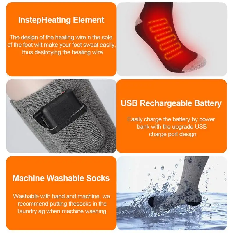 3 Temperature Adjust Thermal Cotton Heated Socks 1Pair Outdoor Winter Skiing Bicycle Foot Warmer Electric Sport Warming Sock