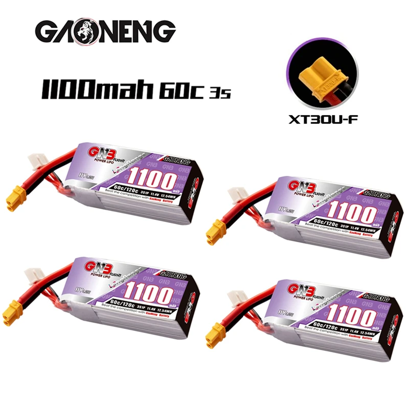 4PCS/Set GNB 3S 11.4V Lipo Battery 1000mAh 60C/120C XT30U-F Plug For RC FPV Drone Car Boat Quadcopter Helicopter Airplane