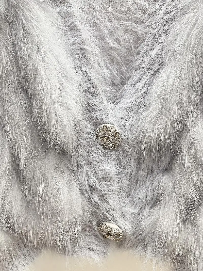 Real Shot! Sweater Cardigan Women 2024 Autumn New High end Temperament Elegant Fox Fur Patchwork Two Buttons Mink Cashmere Ca... |