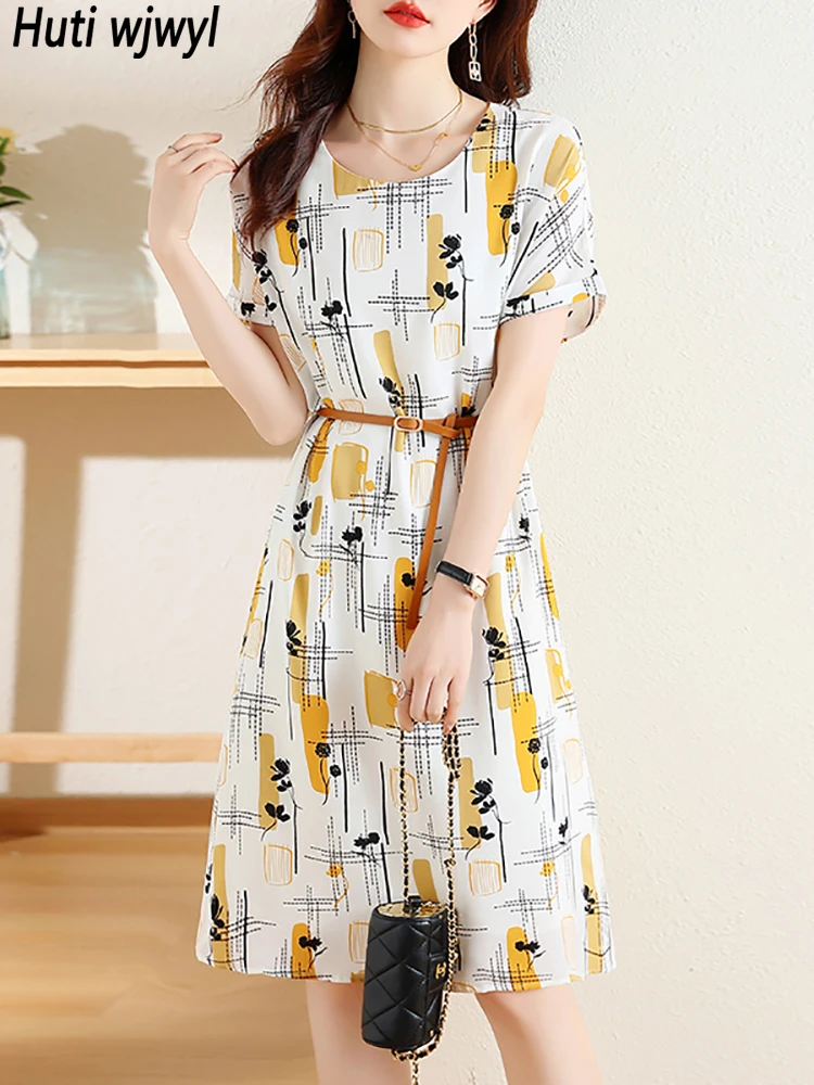 

Summer Print Short Sleeve Chic Bandage Midi Dress Women Fashion Bodycon Casual Home Dress 2023 Korean Elegant Party Night Dress