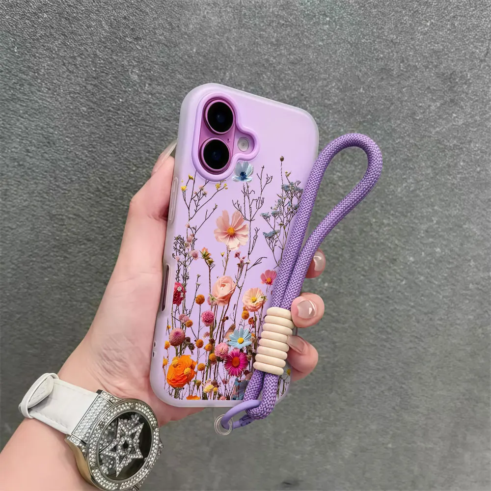 Фото Яркий цветочный чехол-ремешок для телефона Samsung Galaxy S26 S25 S21 S24 S23 Ultra Plus A56 A37 A36 A54 с ремешком на запястье №1