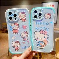 sanrio hello kitty luxury cartoon blu ray phone case for iphone 13 12 11 pro max xr xs max x lady girl anti drop soft cover gift