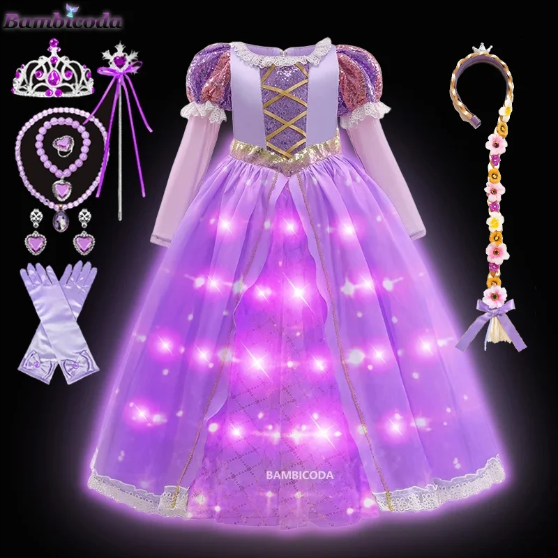 Платье для девочек в стиле Рапунцель со светодиодной подсветкой