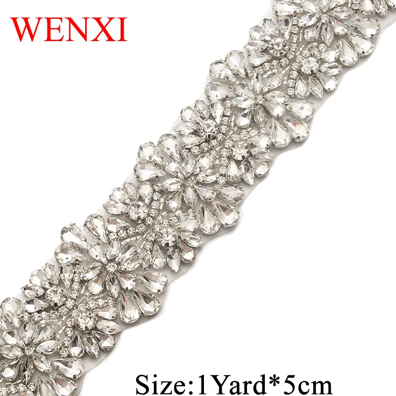 

WENXI 5YARDS Wholesale Bridal Beaded Crystal Rhinestonesd Appliques Banding Sewing On Bridal Sash Accessory WX820