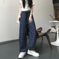 harajuku plaid pants women high waist loose wide leg trousers ins retro teens baggy pants korean fashion streetwear