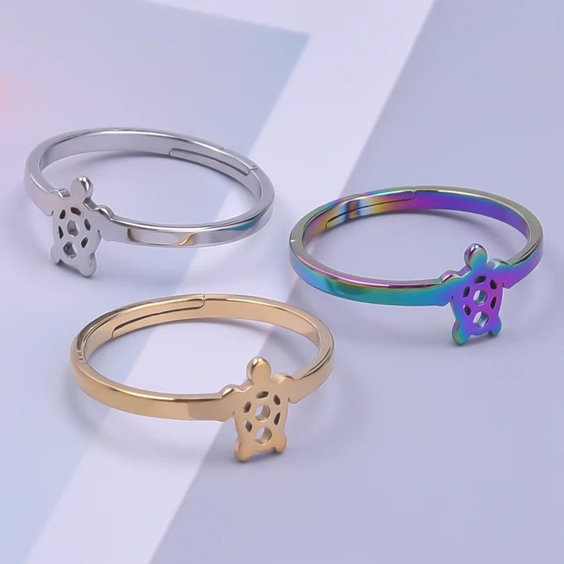 

10Pcs Classic Jewelry Sets Turtles Rings for Women Fashion Gold Color Stainless Steel Men's Finger Rings Trendy Charm Jewelry