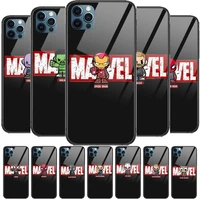 cute marvel hero glass case for iphone 13 12 11 pro max 12pro xs max xr x 7 8 plus se 2020 mini case tempered back cover