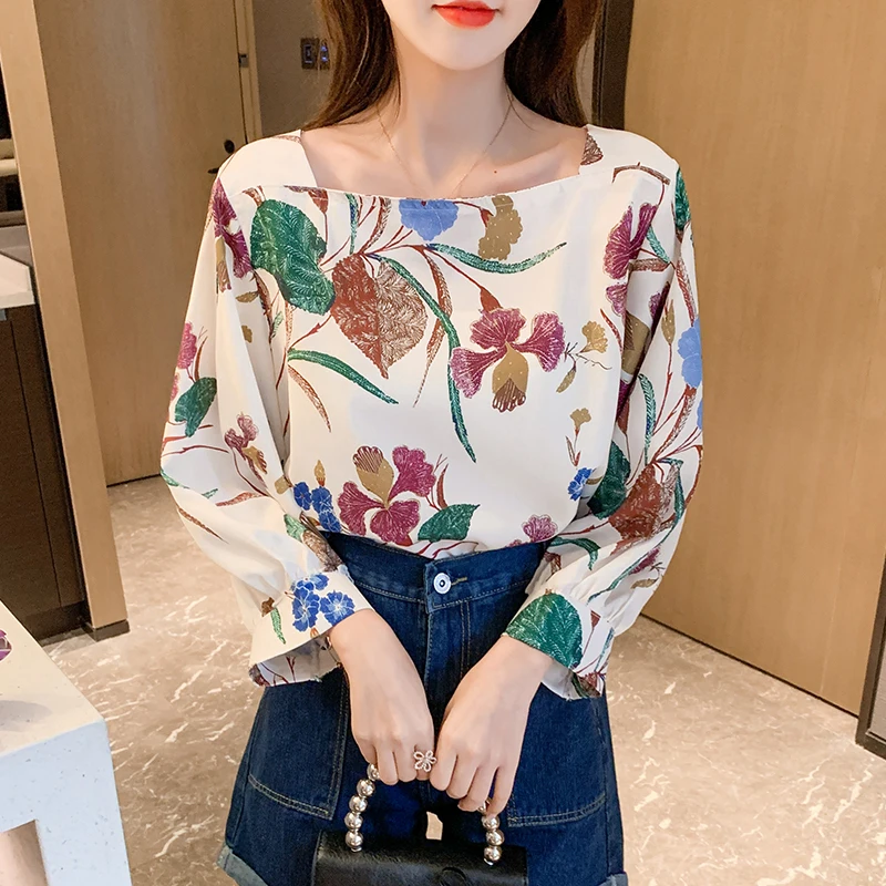 

Printing Loose Shirt Satin Women's Blouse Summer Large Size Long Sleeve Top Casual Fashion Female 2022 New Korean Style Clothing