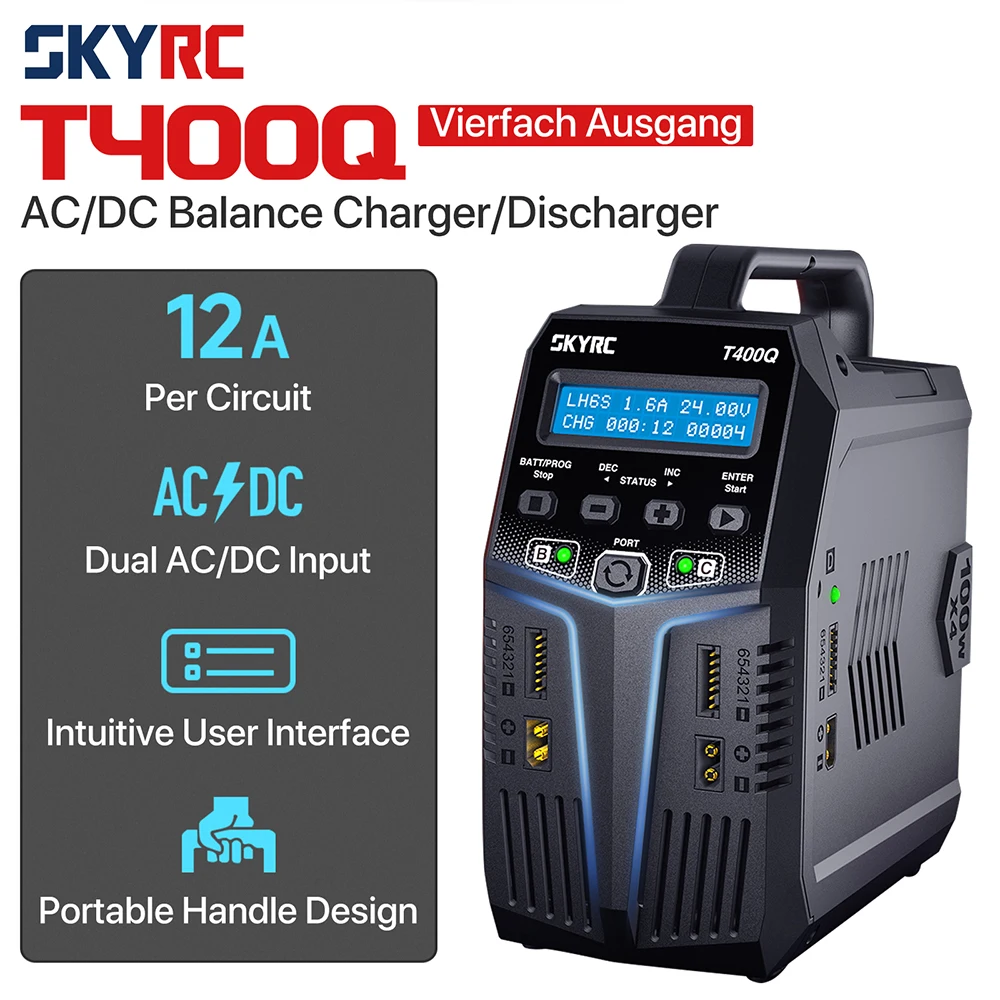 

SKYRC SK-100189 T400Q Lipo Battery Balance Charger/Dis charger Quattro AC/DC 1-6S XT60 LiFe NiMH NiCd Универсальное зарядное устройство 110 В-220 В