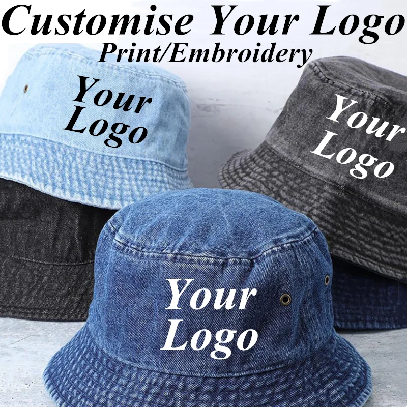 Хлопковые Панамы с принтом и логотипом женская дизайнерская Потертая джинсовая