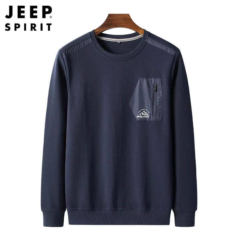 

JEEP SPIRIT men spring autumn long-sleeved T-shirt solid color casual loose bottoming shirt fashion round neck pullover sweater