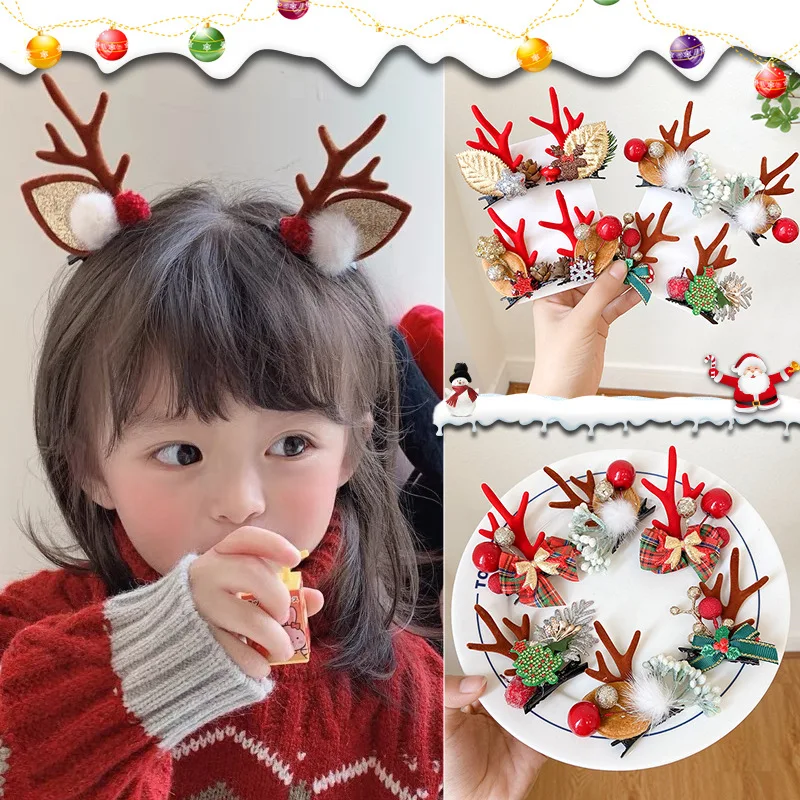 

2pcs/Set Kawaii Christmas Elk Ear Hair Clip Women Girl Santa Snowman Hairpin Xmas Party Barrettes For Kids Cosplay Headwear