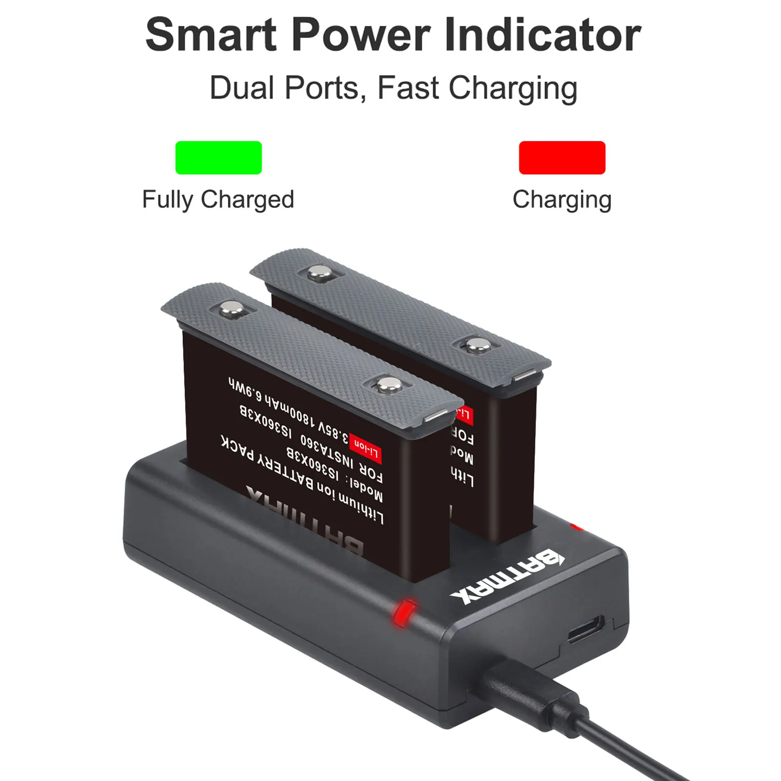 Аккумулятор Batmax 1800 мАч + двойное зарядное устройство USB с портом Type-C для