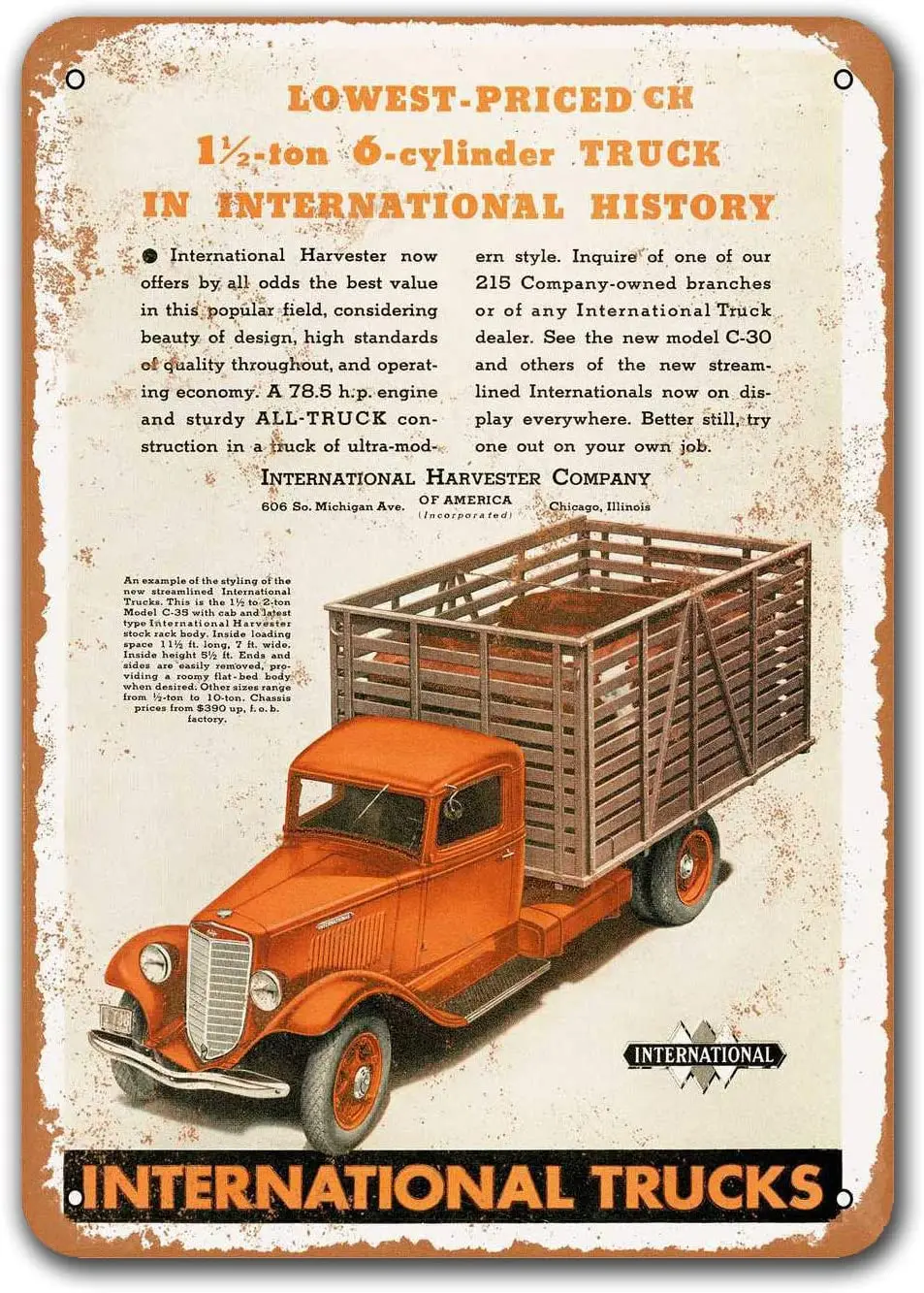 

Коллекция 1935 года, Международный сборщик, технические грузовики, винтажные автомобильные жестяные знаки, металлические таблички Sisoso, Посте...