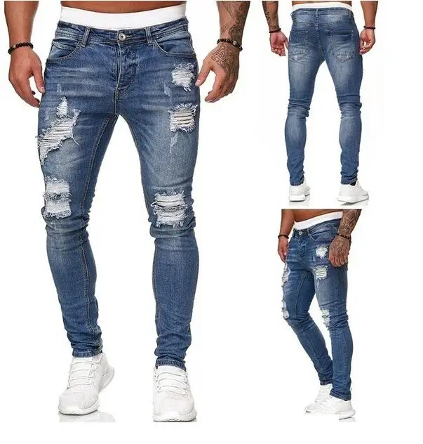 Men's Hip Hop Jeans Straight Pants High Street Fashion Brand  Trousers Men Jeans Slim Ripped Pencil Pants