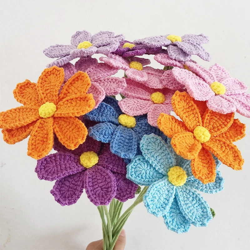 

Knitted Multicolor Galsang Flower for Home Decor Cotton Yarn Crochet Flowers Washable Forever Flowers Wedding Decor New Handmade