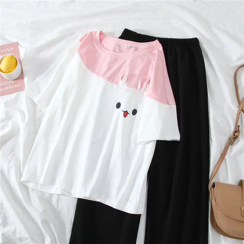 Кавайная рубашка и брюки костюм для женщин 2022SS повседневная женская футболка из