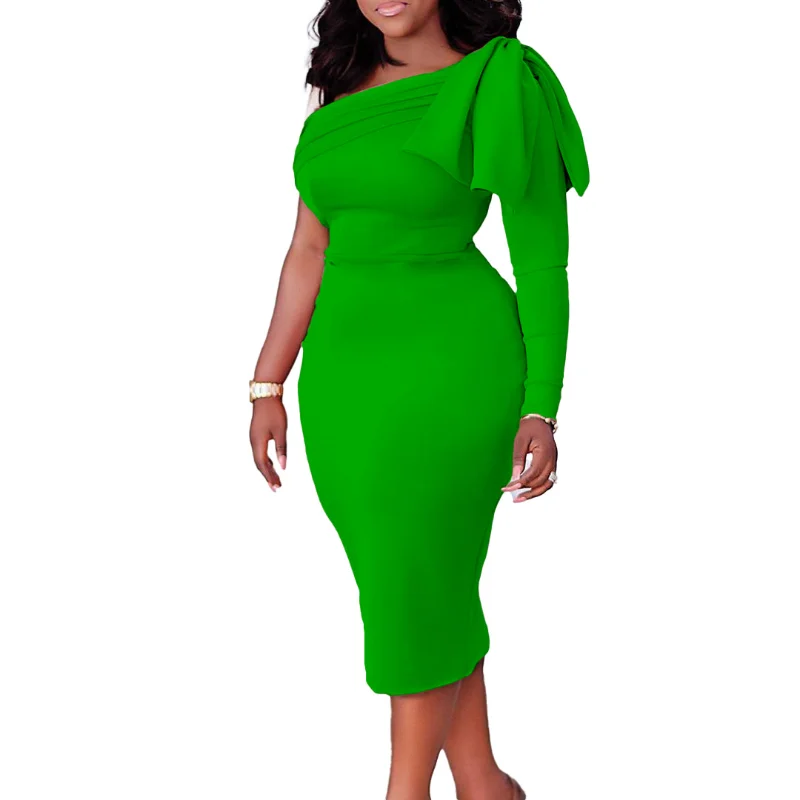 

Elegant African Dresses for Women Spring Autumn African Women Long Sleeve Solid Color Knee-length Dress African Clothes