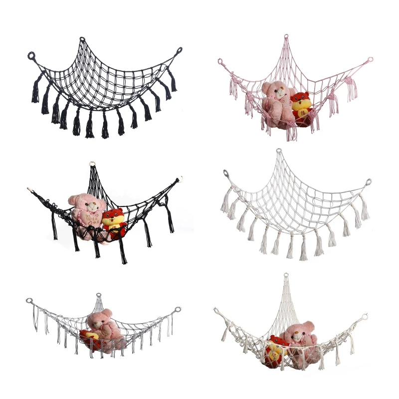 

E9LD Triangle Stuffed Animal Hammock Toy Hammock Storage Net with Tassel