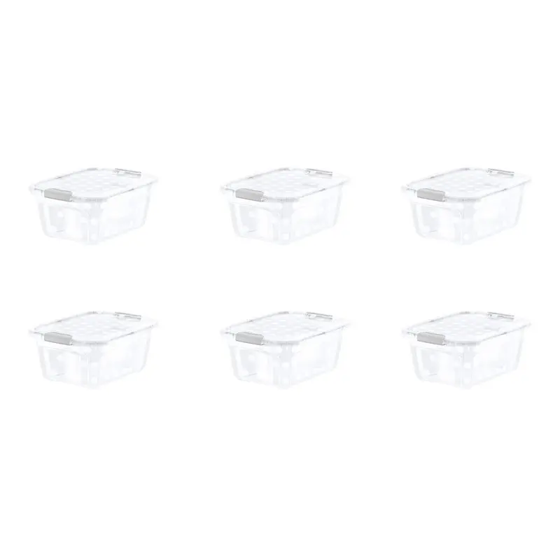 

12.5 Quart Clear Polka Dot Plastic Latching Lid Tote Set of 6