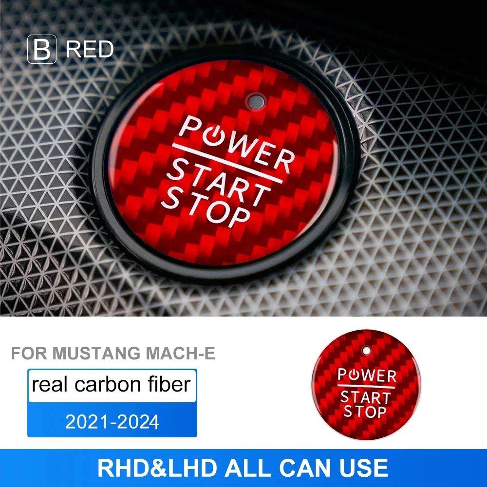 

Чехол из натурального твердого углеродного волокна для Ford Mustang Mach-E 2021 2022 2023 2024, кнопка запуска и остановки двигателя, автомобильная наклейка, кнопка