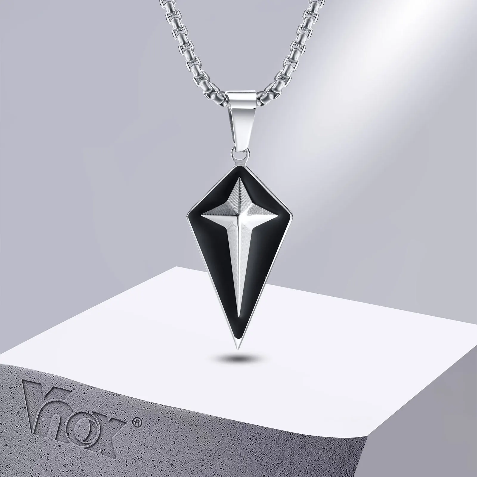 

Vnox Geometric Necklaces for Men, Black Rhombic Pendant with Box Chain, Casual Cool Boys Star Collar